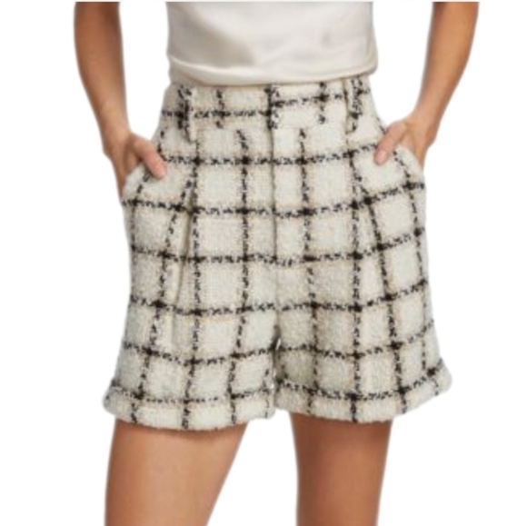 Anine Bing The Becky Tweed Cream Check Tailored High Waist Wool-Blend Shorts NWT - Picture 3 of 15
